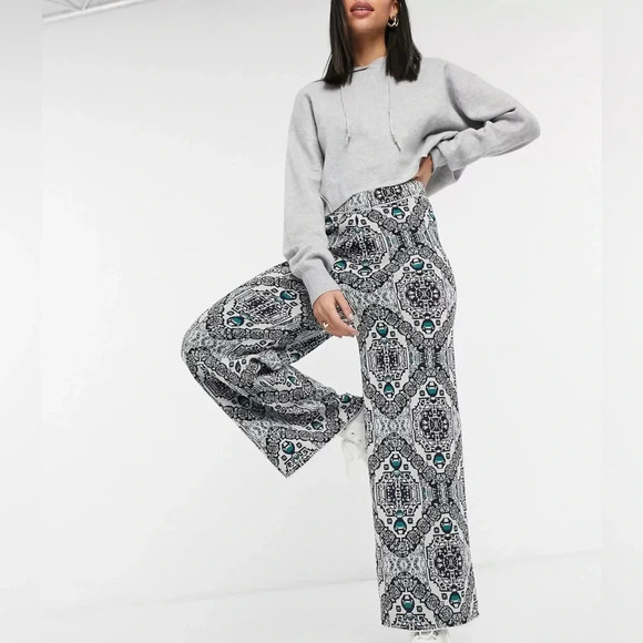 Free People Pants - Free People Sun In The West knitted wide leg trousers in cream multi size small